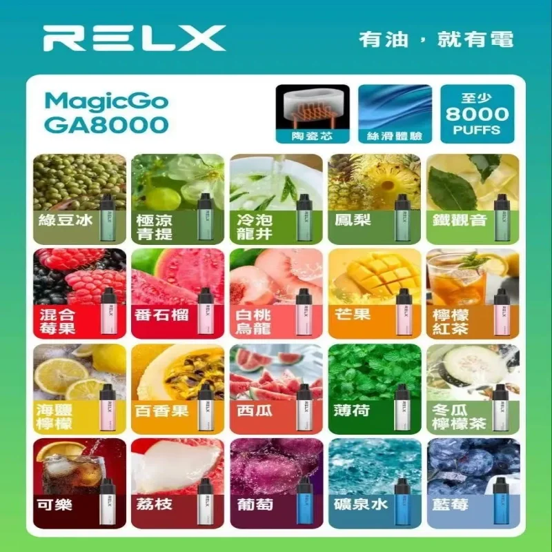 RELX 悅刻 GA8000 拋棄式電子煙 | 陶瓷芯、透明油倉免充電 | 台灣現貨正品